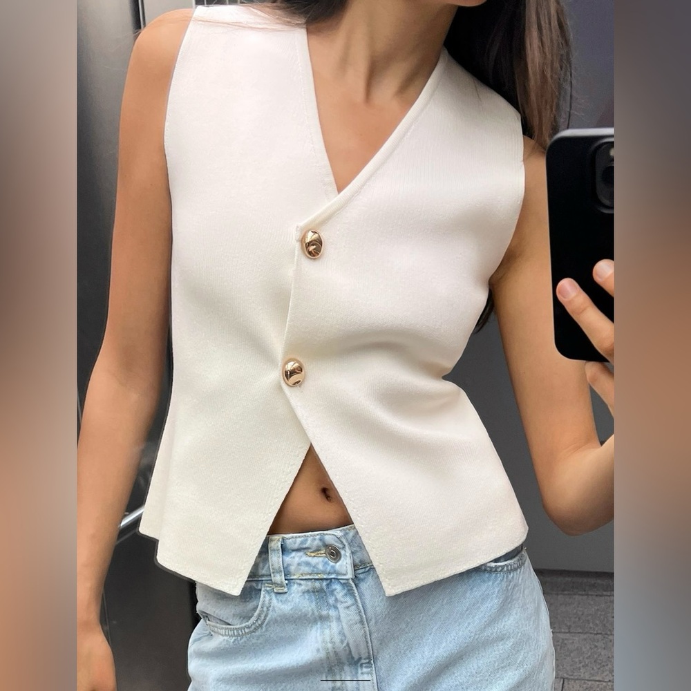 ZARA GOLD BUTTON KNITTED VEST TOP